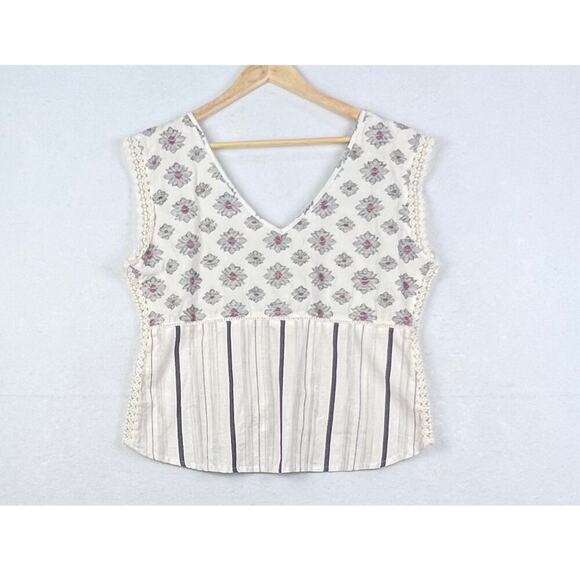 Shyanne Western Tank Top Button Down Lace Embroidered Floral Stripe Large - Picture 2 of 10